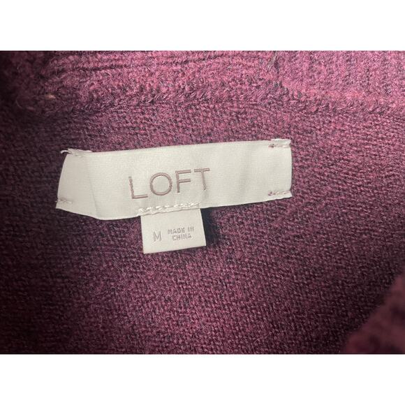 LOFT Maroon Burgundy Dark Red Double V-neck merino blend women's sweater size M - Picture 2 of 8